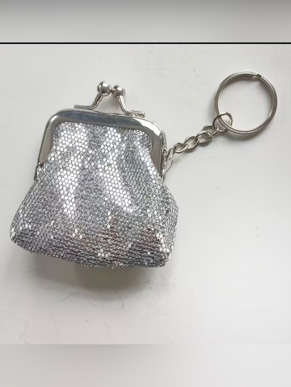 Silver Sequin Coin Purse Keychain